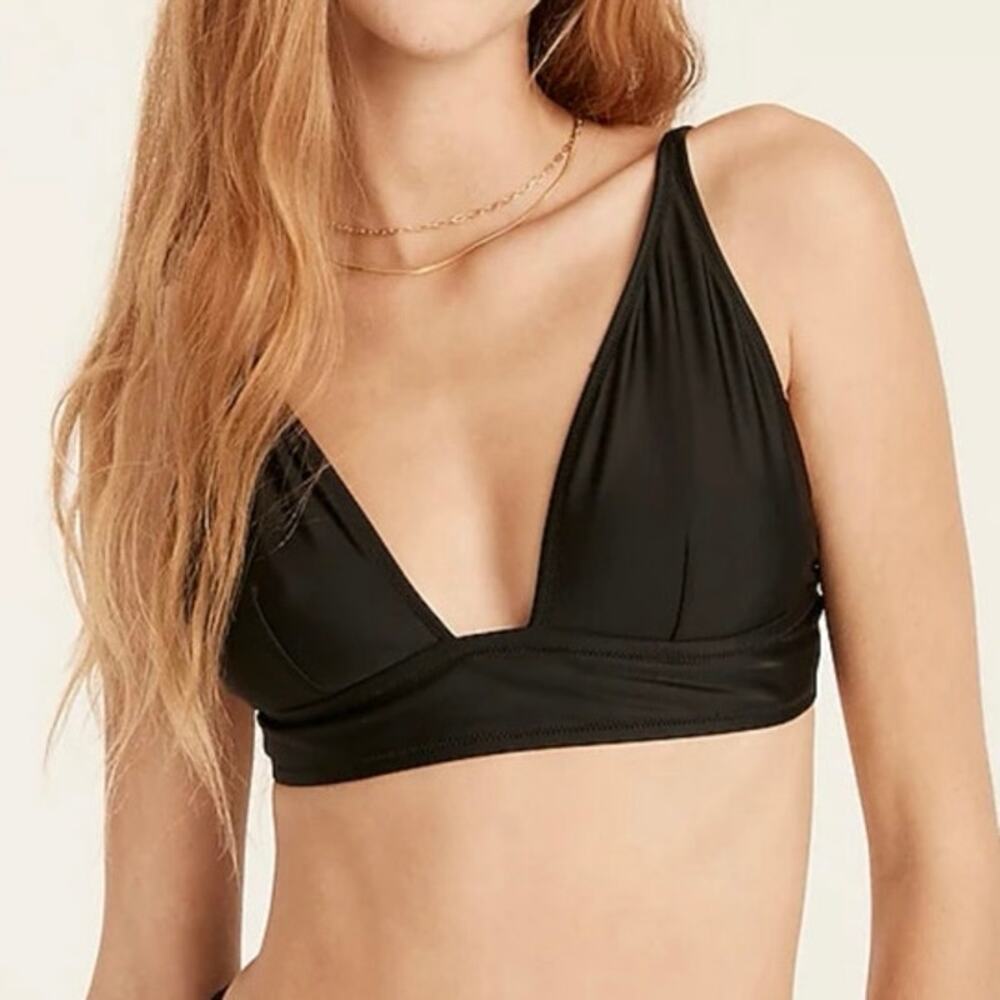 J Crew NWT Black Minimalist Plunge Moderate Coverage Bikini Top Size XXL